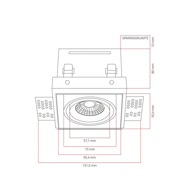 LED Square Trimless inbouwspot 1-Lichts zwart, wit inbouwkit, eenmalig gebruikt - Afbeelding 4